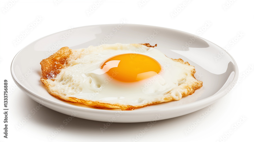 Fried Egg on White Plate SunnySide Up Closeup Food Photography Fried Egg on White Plate SunnySide Up Closeup Food Photography