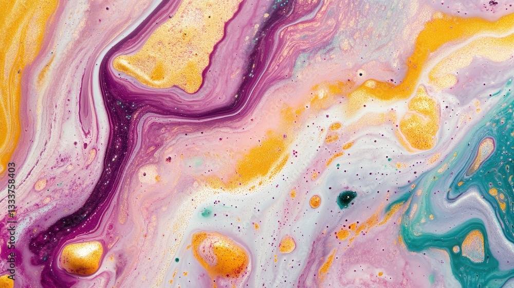 Vibrant Abstract Fluid Art Design with Swirls of Pink and Yellow
