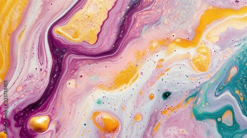 Vibrant Abstract Fluid Art Design with Swirls of Pink and Yellow