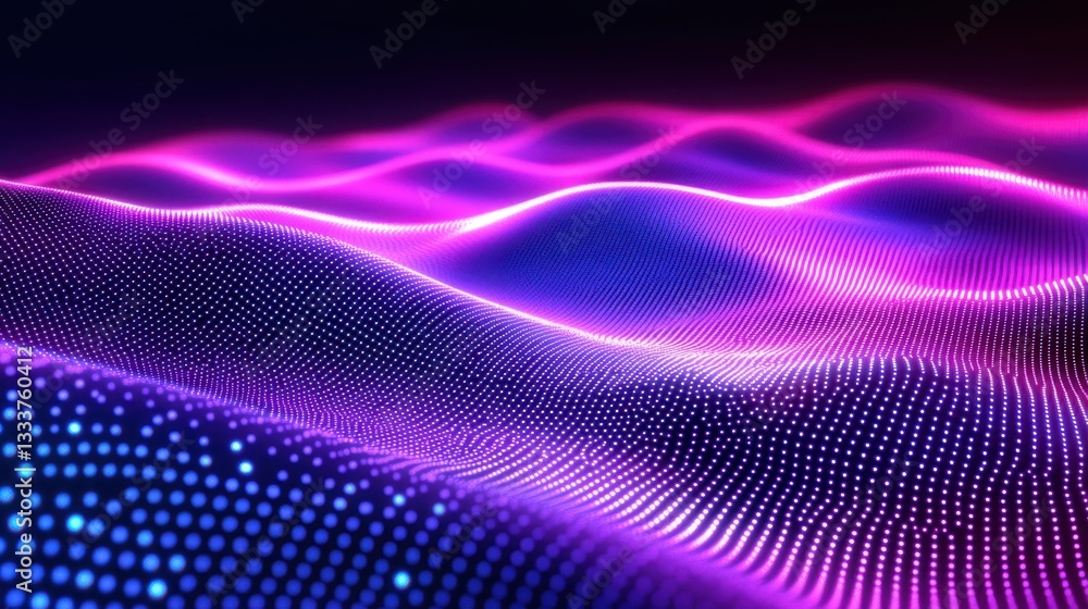 Vibrant Abstract Waves with Colorful Neon Lights and Dots