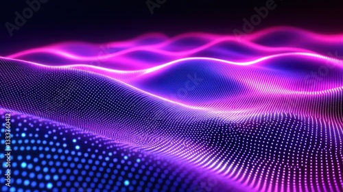 Obraz na płótnie Vibrant Abstract Waves with Colorful Neon Lights and Dots w salonie