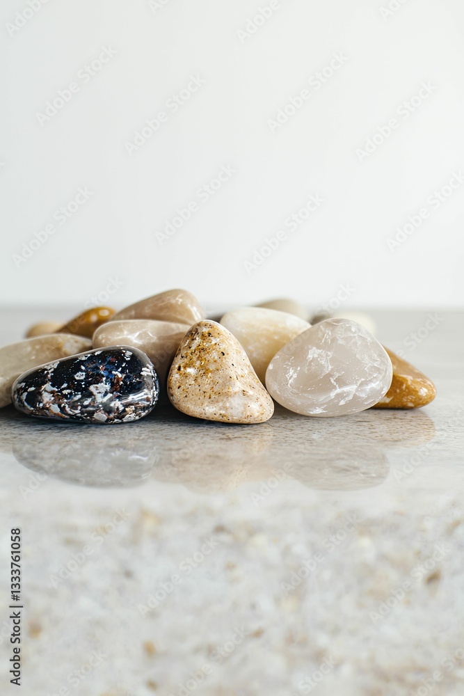 Minimalist display of smooth pebbles on sandy ground, showcasing their subtle hues and the soft shapes of each stone. Minimalist display of smooth pebbles on sandy ground, showcasing their subtle hues and the soft shapes of each stone.