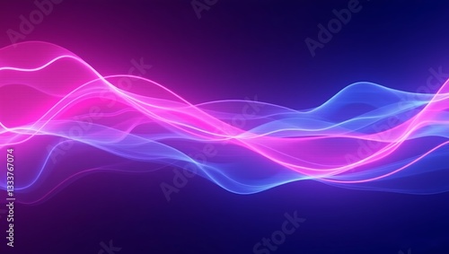 vibrant abstract design with dynamic lines in pink and blue hues. wavy pattern linear pattern lines have a glowing effect background is a deep purple
