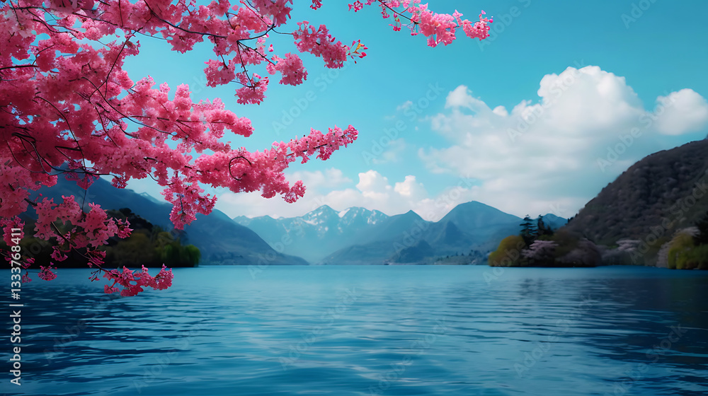 Serene Lake Spring Blossoms Mountain View (1)