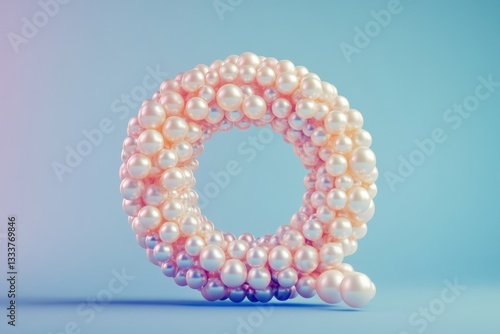 The image is a close up of a large Q made out of small, round beads