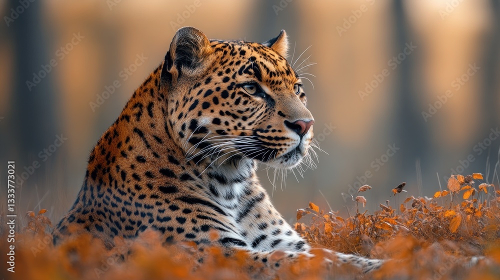Fototapeta premium Majestic Leopard in Autumn Landscape Wildlife Photography