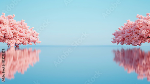Obraz na płótnie Serene Pink Blossoms Reflecting on Calm Water w salonie