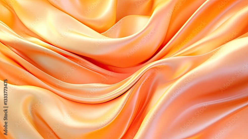Fototapeta premium Elegant silky fabric texture in warm orange and cream wavy pattern