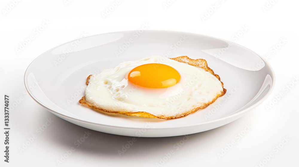 Fried Egg on White Plate Sunny Side Up Breakfast Food Fried Egg on White Plate Sunny Side Up Breakfast Food