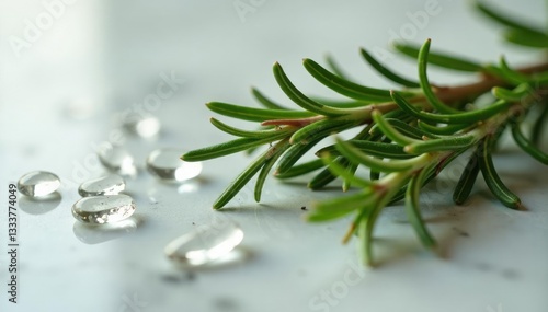 Wallpaper Mural Crumpled rosemary sprigs and glass shards on the marble floor, twinkle, brown, rosemary Torontodigital.ca