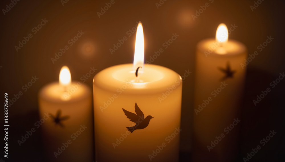 serene candles with bird designs illuminating a dark background serene candles with bird designs illuminating a dark background