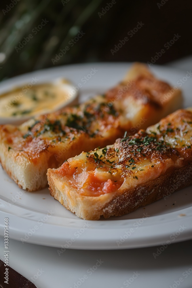 Delicious Baked Pizza Bread Slices with Melted Cheese and Tomato Sauce Delicious Baked Pizza Bread Slices with Melted Cheese and Tomato Sauce
