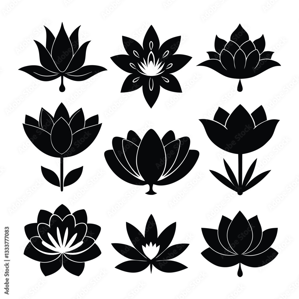black lotus flower icons of silhouette vector illustration 5055 black lotus flower icons of silhouette vector illustration 5055