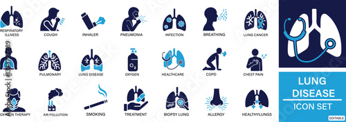 lung disease icon set ., You can easily change the color., people
