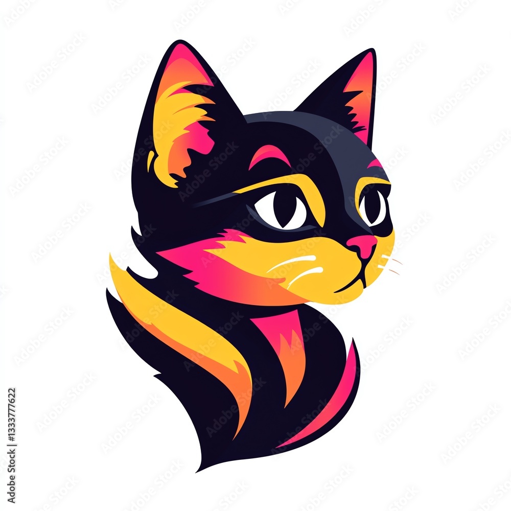 Fototapeta premium VibrantStylizedCatPortraitProfileViewColorfulFelineArtDesign