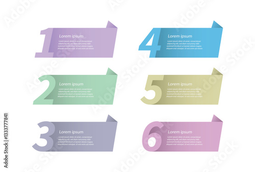 Infographic template vector element. Timeline proses with paper style and 6 step