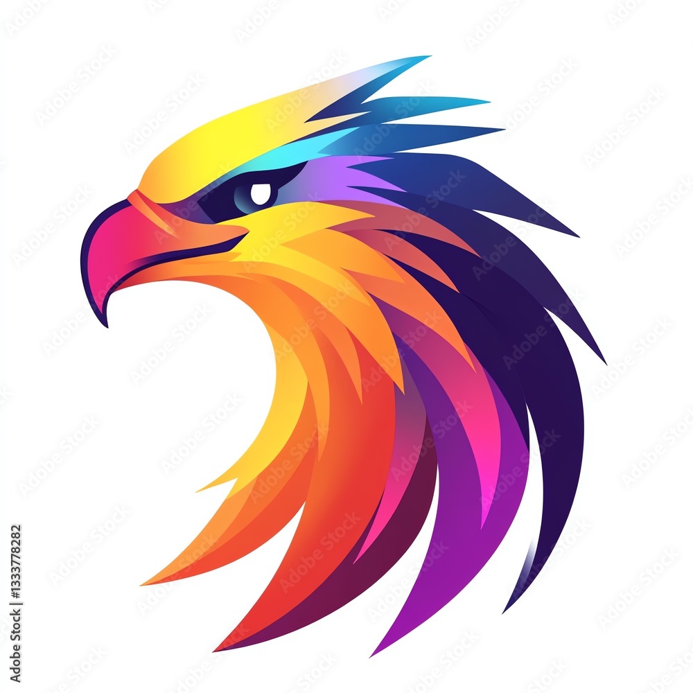 Obraz premium Vibrant Eagle Head Design, Colorful Feathers, Gradient Hues, Modern Minimalist Style, Bold and Striking Artwork