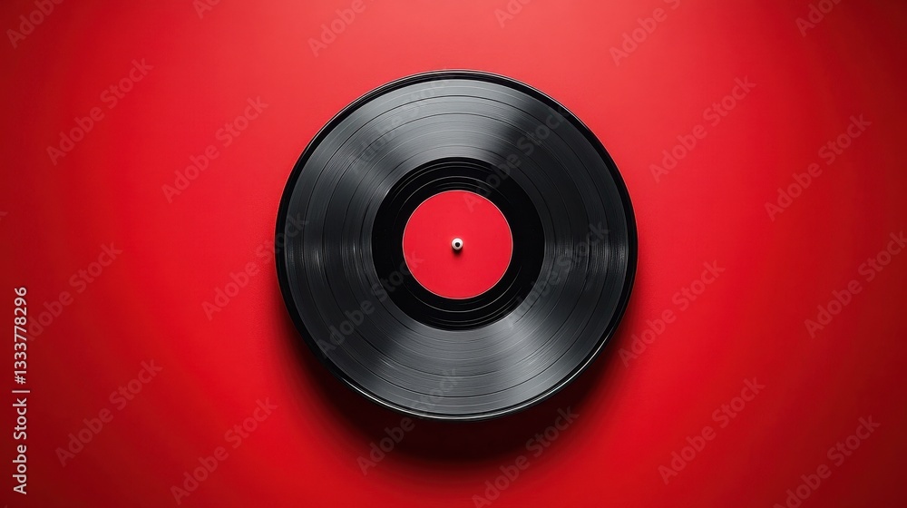 Obraz premium Vintage Vinyl Record on Red Background: A Classic Music Icon