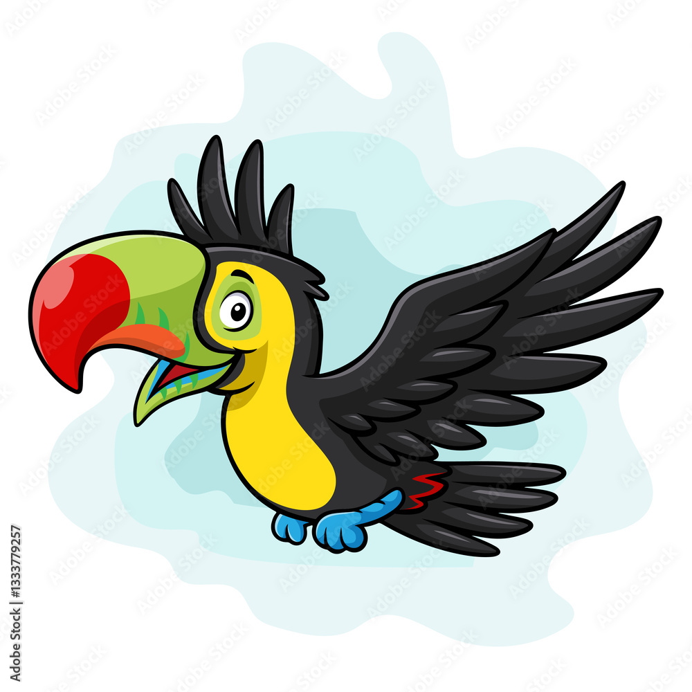 Obraz premium cartoon happy toucan bird flying