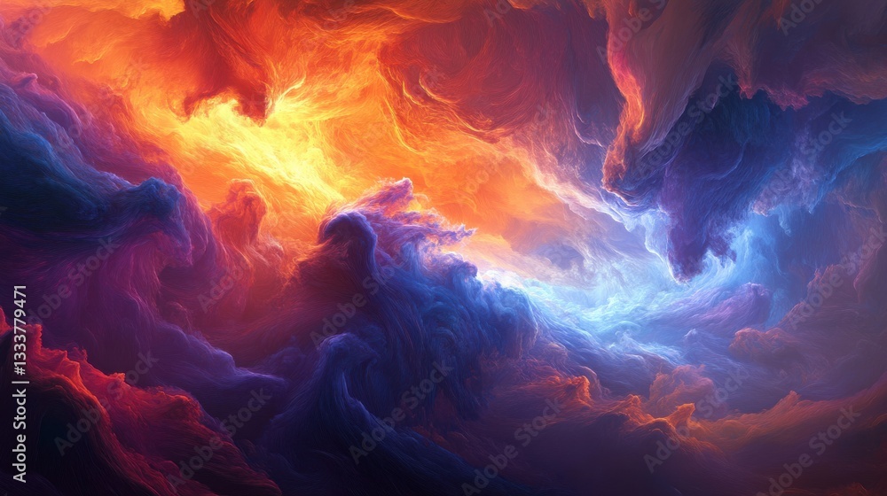 Fototapeta premium Abstract Colorful Clouds in Dramatic Orange and Blue Swirl
