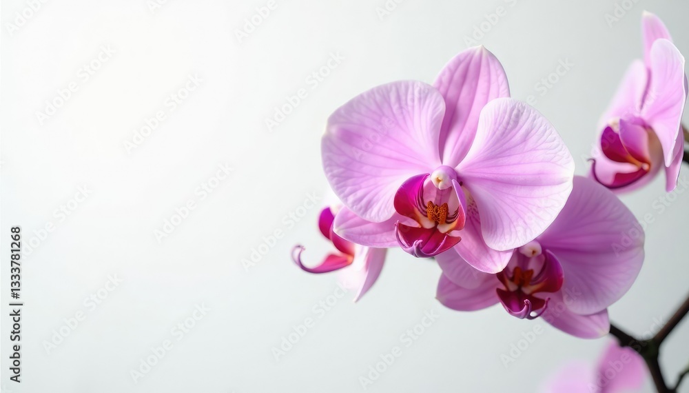 Delicate orchid blooms on a crisp white background, orchid, garden Delicate orchid blooms on a crisp white background, orchid, garden