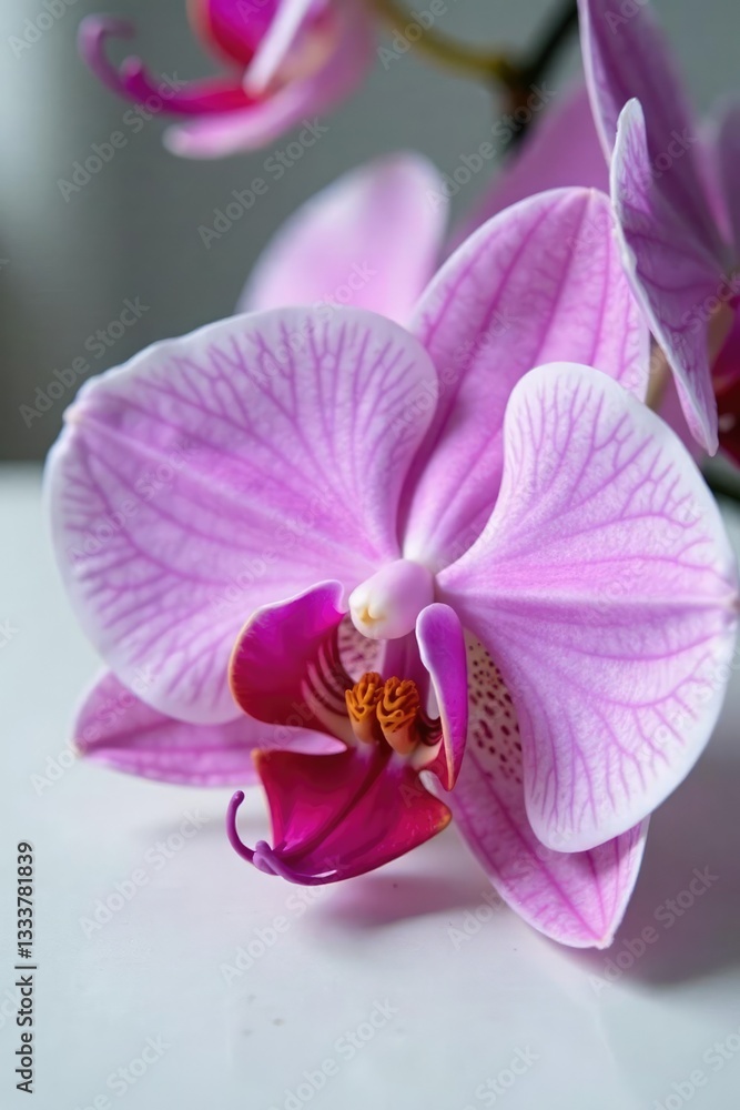 Delicate orchid petals unfolding on a clean surface, botanical, closeup Delicate orchid petals unfolding on a clean surface, botanical, closeup