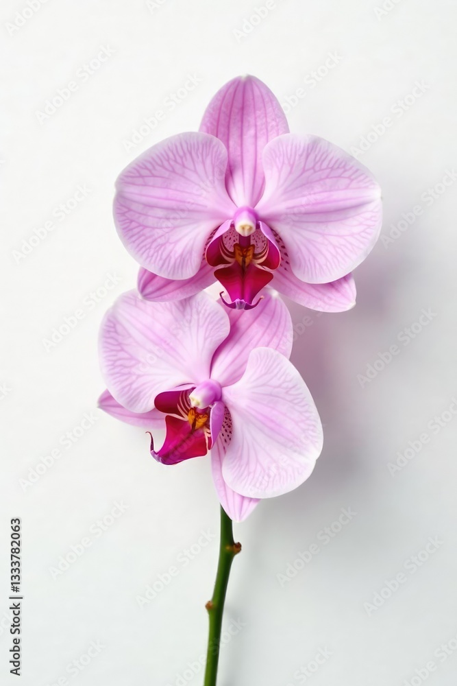 Fototapeta premium Delicate orchid petals unfolding on a pure white background, purity, nature
