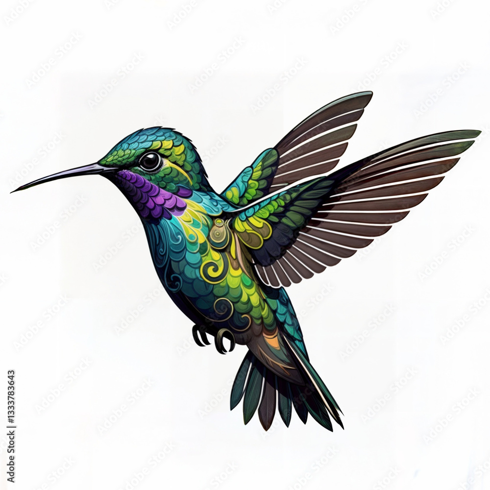 Fototapeta premium hummingbird in flight,Stylized bright hummingbird
