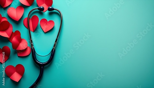 A stethoscope with red hearts around it, celebrating National Nurses Day and honoring healthcare professionals