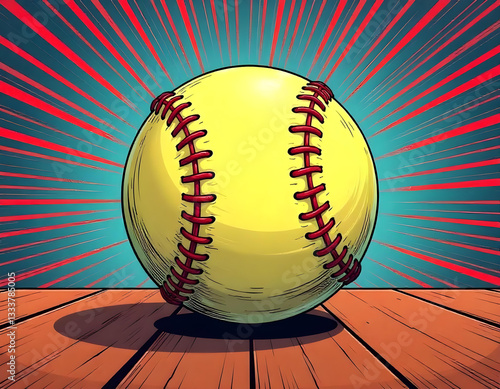 Wallpaper Mural softball ball on wooden splash backside, Retro Softball design with ball, graffiti style sport text design, Pop art Softball on red background art	
 Torontodigital.ca