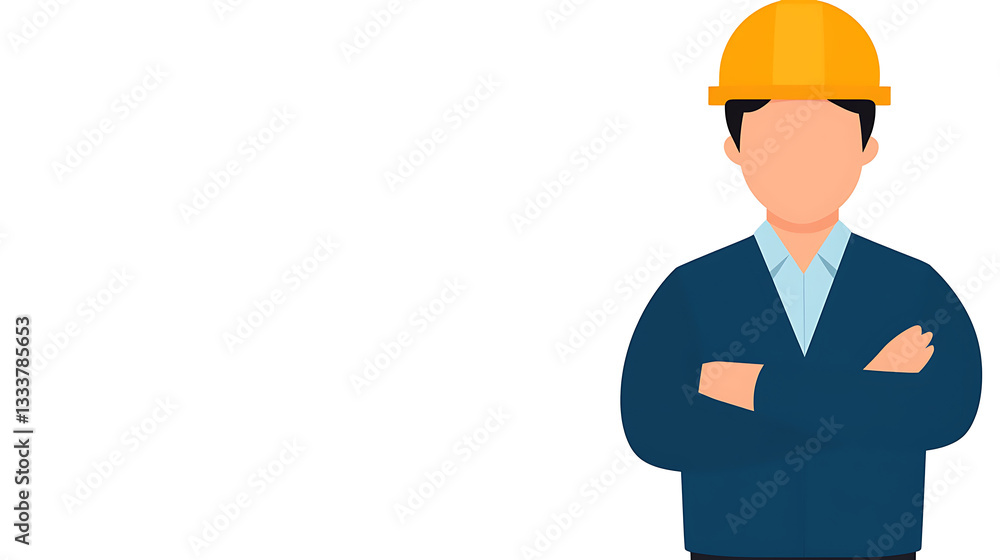 Construction worker in hard hat, standing confidently with arms crossed Construction worker in hard hat, standing confidently with arms crossed