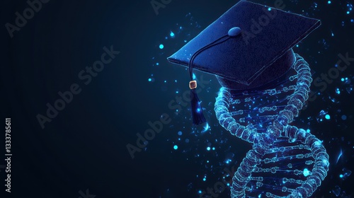 Graduation Cap over DNA, Abstract, Dark Background