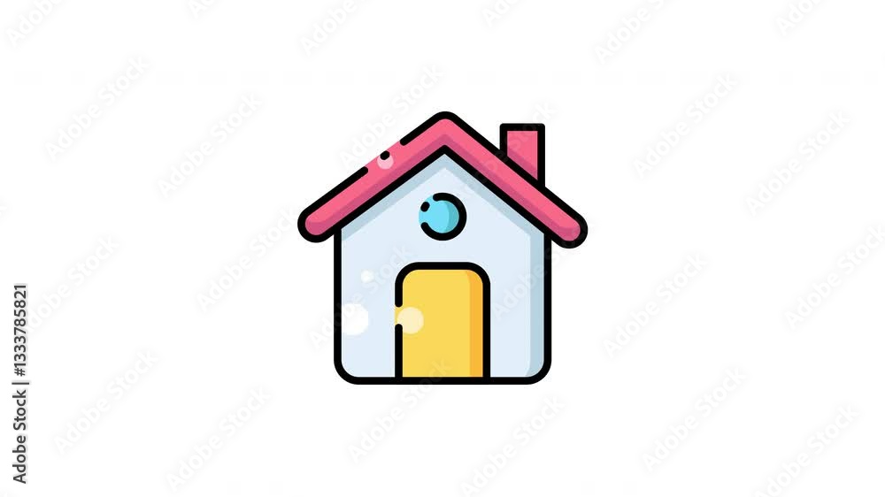 House with a pink roof animation icon video House with a pink roof animation icon video