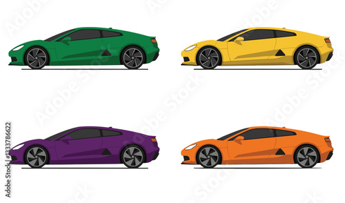Red Sports Car Illustration  modern Muscle Car and Luxury Supercar Design in multiple Views