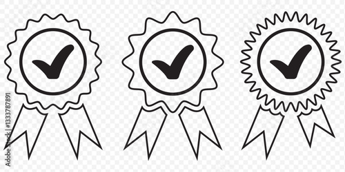 Guaranty certificate medal with approved check mark, vector icon. Medal icon. Flat icon, vector illustration. EPS 10.