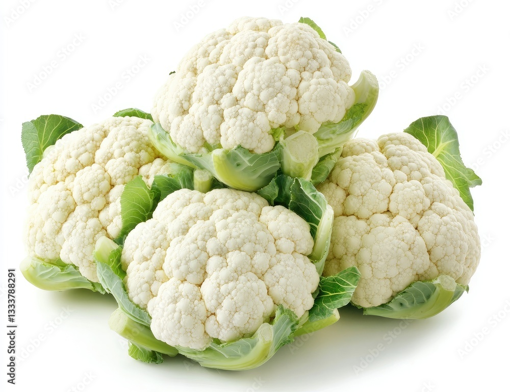 Fresh cauliflower heads, studio shot, white background, healthy food Fresh cauliflower heads, studio shot, white background, healthy food