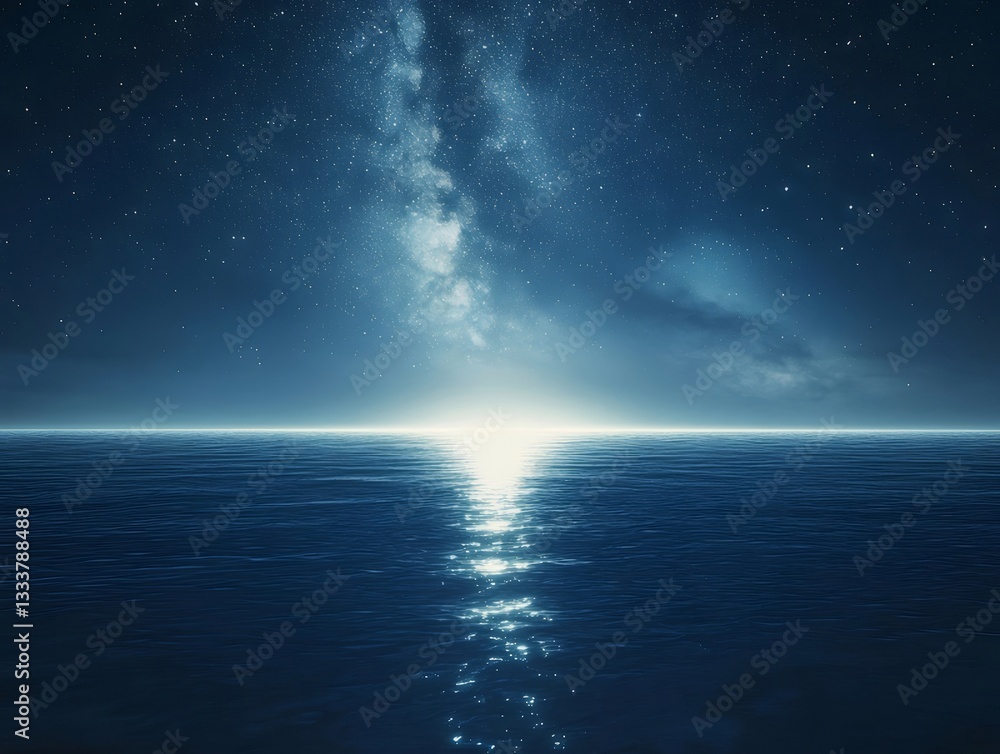 Serene Night Ocean Scene With Milky Way Galaxy Serene Night Ocean Scene With Milky Way Galaxy