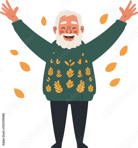 Happy Senior Man with Autumn Leaves