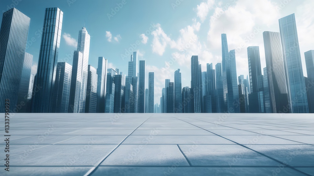Modern City Skyline with Empty Plaza Modern City Skyline with Empty Plaza