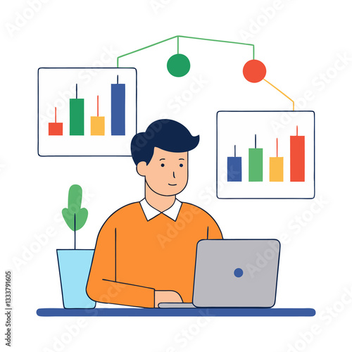 Market Analyst or Stock marketer trades illustration isolated on transparent background 