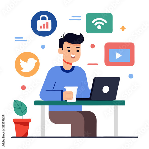 Digital Marketer Working illustration isolated on transparent background 