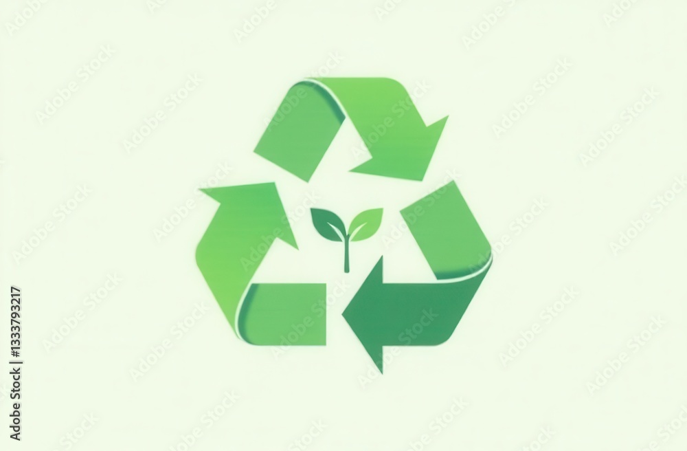 Green recycling symbol with leaf center for environmental awareness and sustainability Green recycling symbol with leaf center for environmental awareness and sustainability