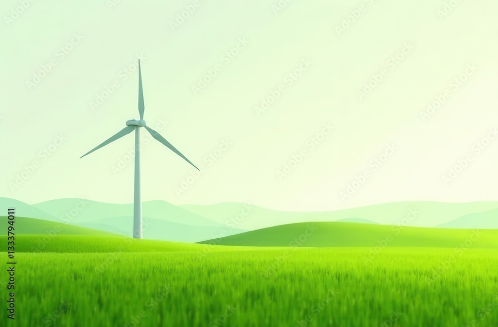 Sustainable energy source with wind turbine in a green landscape Sustainable energy source with wind turbine in a green landscape