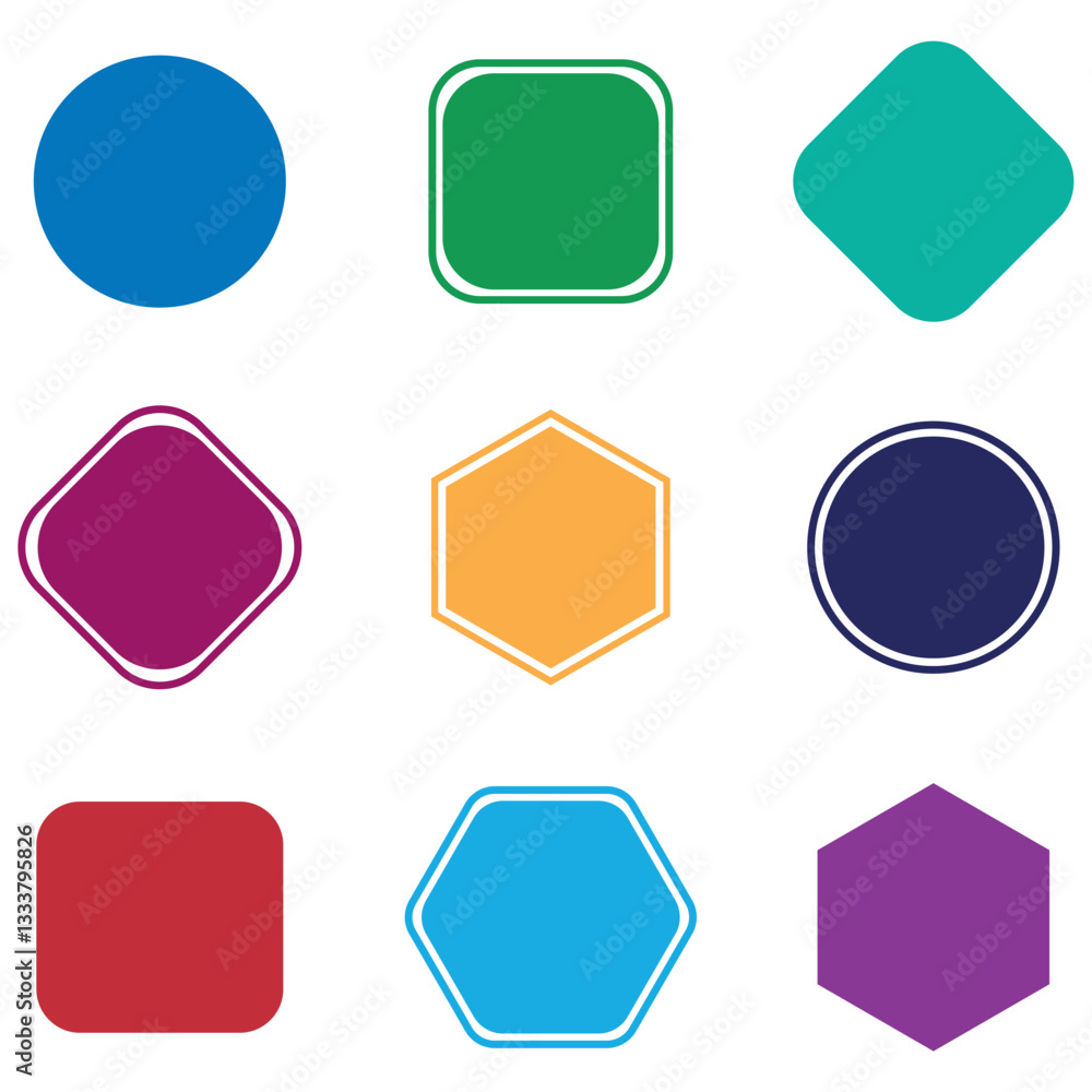 set of colorful stickers. Basic shape elements with sharp and rounded edges. Black cute flat icons set. Black and white shape design elements set of colorful stickers. Basic shape elements with sharp and rounded edges. Black cute flat icons set. Black and white shape design elements