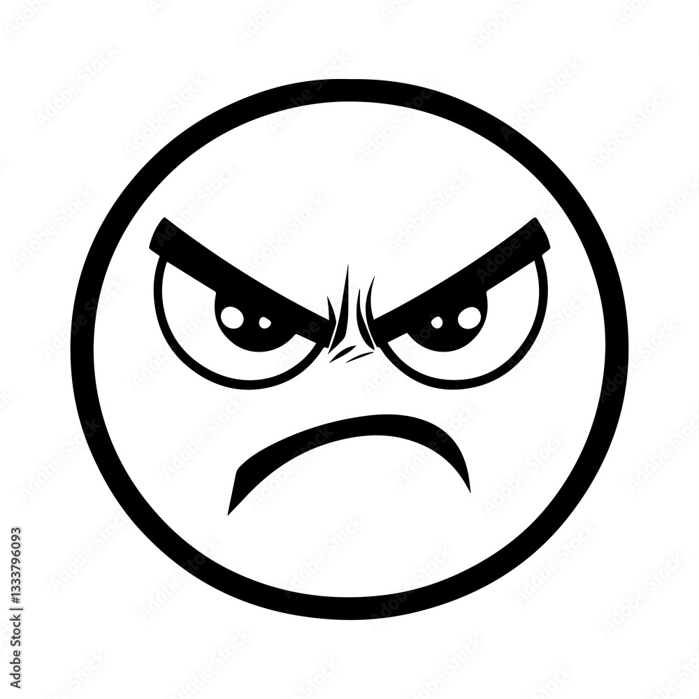 An angry emoji face icon featuring a bold expression with furrowed brows, intense eyes, and a frown. Designed in a modern and expressive style, perfect for digital communication & reactions. An angry emoji face icon featuring a bold expression with furrowed brows, intense eyes, and a frown. Designed in a modern and expressive style, perfect for digital communication & reactions.
