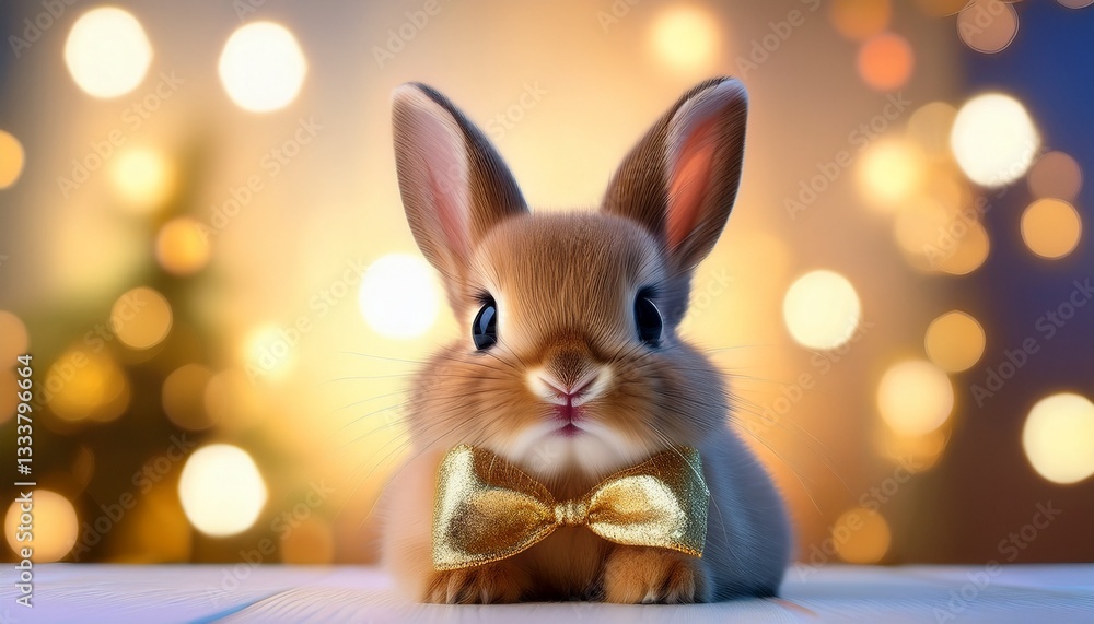 Fototapeta premium cute cartoon bunny with a shiny bow