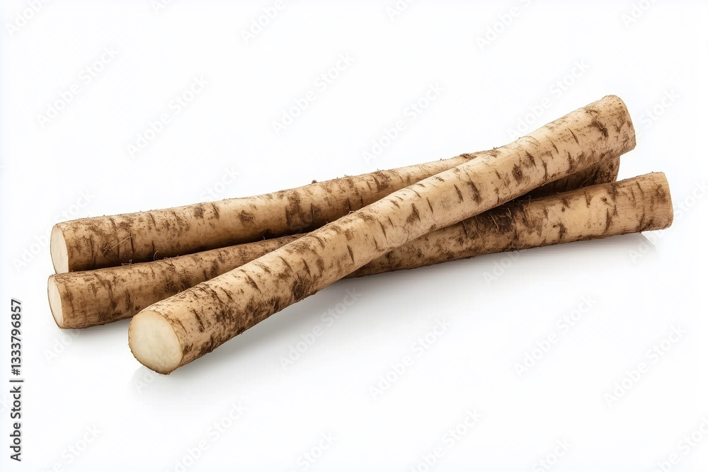 Burdock roots isolated on white background clipping path
