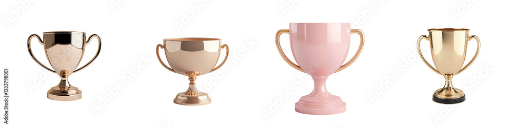 A collection of shiny metallic trophy cups and medals in various styles and colors representing accolades and recognition for athletic academic or other competitive accomplishments A collection of shiny metallic trophy cups and medals in various styles and colors representing accolades and recognition for athletic academic or other competitive accomplishments
