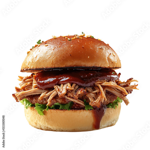 A Juicy Pulled Pork Slider with Tangy BBQ Sauce Isolated on Transparent Background