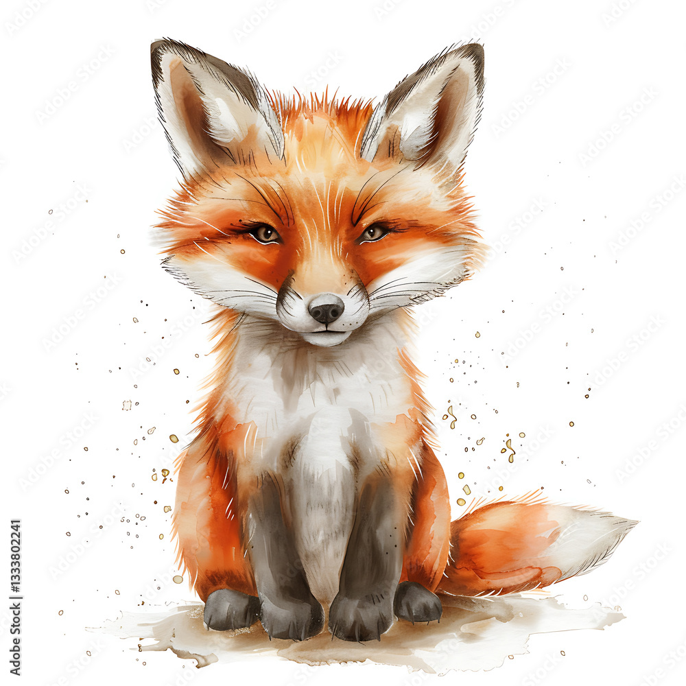 Fototapeta premium Watercolor Cute Fox Clipart